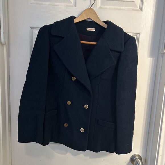 Vintage Neiman Marcus‎ Navy Short Peacoat Women Wool See Measurements - Picture 1 of 6